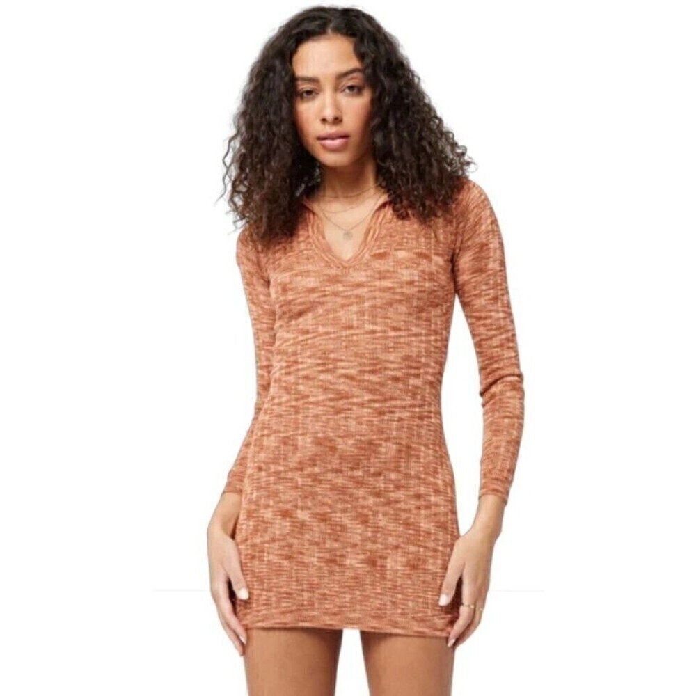 LSpace Aria Long Sleeve Vneck Mini Knit Dress Sahara Small